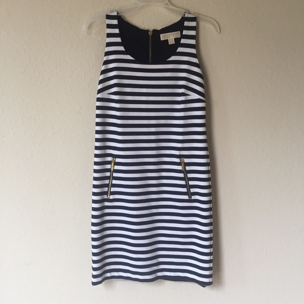 Michael Kors Black and White Dress Gold Trim Sz S